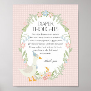 Pink Silly Goose Floral Gingham Diaper Thoughts Poster