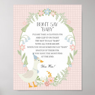 Pink Silly Goose Floral Gingham Dont Say Baby Game Poster