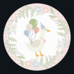 Pink Silly Goose Floral Gingham Favours Classic Round Sticker<br><div class="desc">A silly goose is almost on the loose. This Silly Goose Party Decor Collection is perfect for celebrating your sweet little girl! Featuring an adorable silly goose, pastel florals, and soft gingham patterns, this collection is perfect for adding a touch of playful elegance to any party. Whether it’s for a...</div>