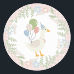 Pink Silly Goose Floral Gingham Favours Classic Round Sticker<br><div class="desc">A silly goose is almost on the loose. This Silly Goose Party Decor Collection is perfect for celebrating your sweet little girl! Featuring an adorable silly goose, pastel florals, and soft gingham patterns, this collection is perfect for adding a touch of playful elegance to any party. Whether it’s for a...</div>