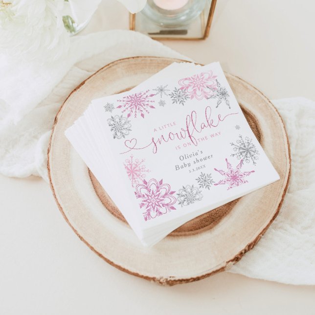 Pink silver A little snowflakes baby shower Napkin (Creator Uploaded)