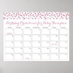 Pink Silver Baby Birthday Prediction Calendar Poster