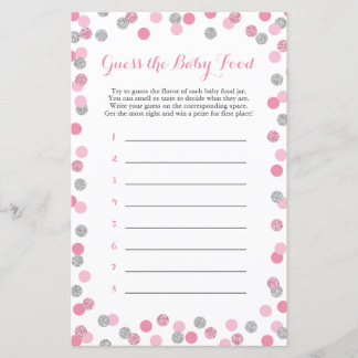 Pink & Silver Baby Shower Guess the Baby Food Game