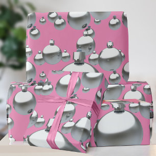 Pink Silver Baubles Christmas Wrapping Paper