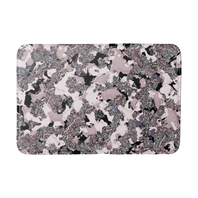 Pink Silver & Black Beauty Spill Glam Gloss Girly Bath Mat (Front)