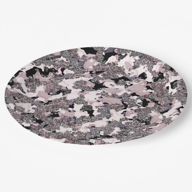 Pink Silver & Black Beauty Spill Glam Gloss Girly Paper Plate (Angled)