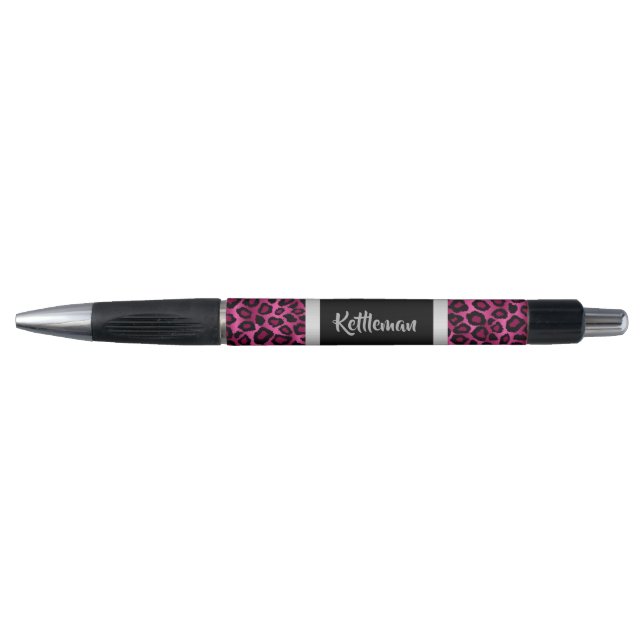 Pink, Silver & Black Leopard Pattern - Diy Text Pen (Front)