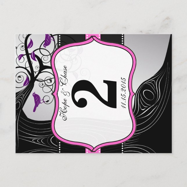 Pink Silver & Black Plum Tree Table Number Card (Front)