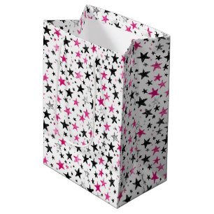  Pink Silver Black Stars Birthday Medium Gift Bag