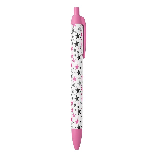 Pink Silver Black Stars Ink Pen (Bottom (Vertical))