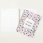 Pink Silver Black Stars Shine Planner<br><div class="desc">Pink Silver Black Stars shine bright</div>
