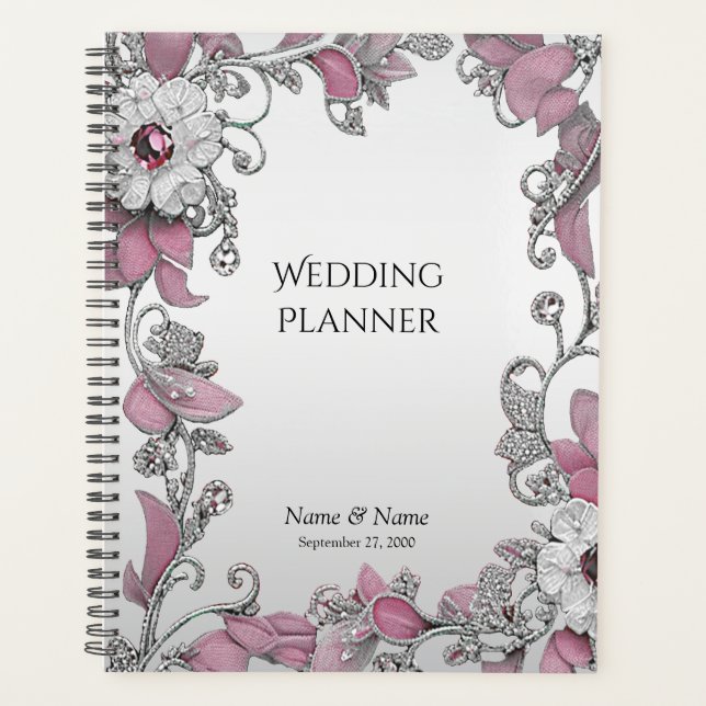 Pink Silver Blanc Floral Planner (Devant)