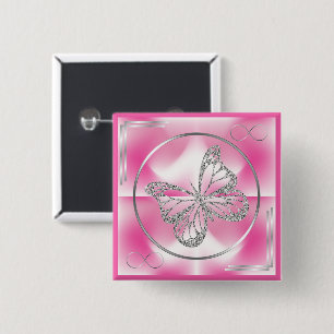 Pink & Silver Butterfly and Infinity Sign    2 Inch Square Button