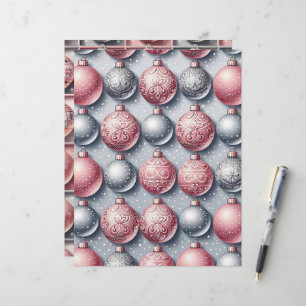 Pink & Silver Christmas Baubles Scrapbook Paper
