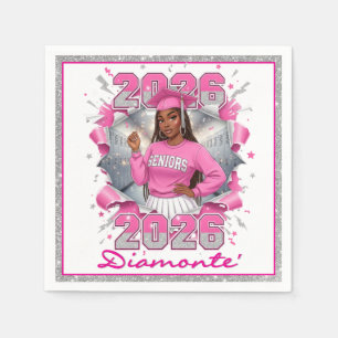 Pink & Silver Class of 2026 Senior Graduation Napkin