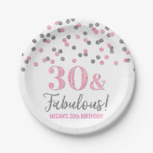Pink Silver Confetti 30 and Fabulous Paper Plate
