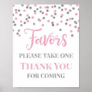 Pink  Silver Confetti Favours Baby Shower Sign