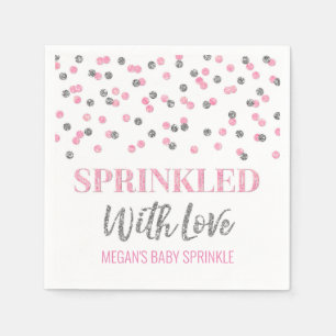 Pink Silver Confetti Sprinkled with Love Napkin