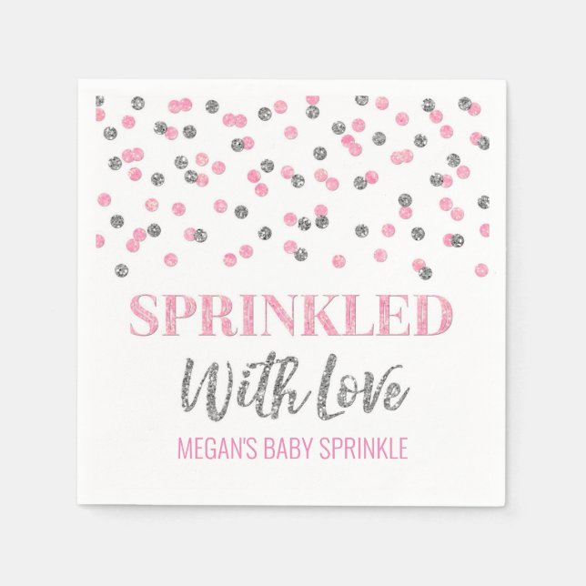 Pink Silver Confetti Sprinkled with Love Napkin (Front)