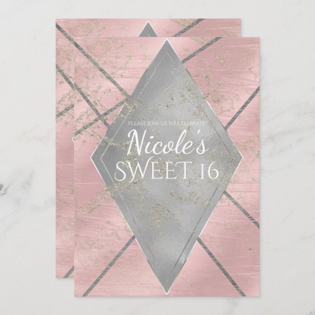 Pink Silver Diamond Glam Sweet 16 ANY EVENT Party Invitation (Front/Back)