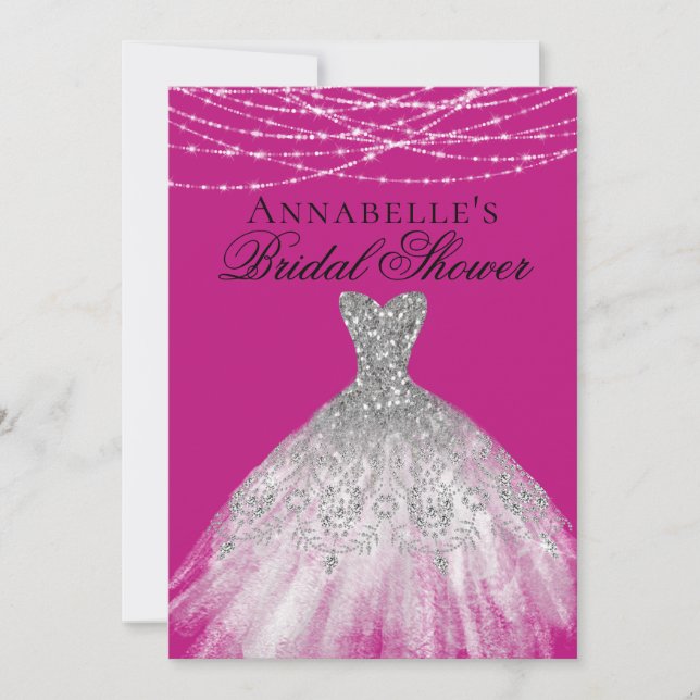 Pink & Silver Diamond Sparkle Dress Bridal Shower Invitation (Front)