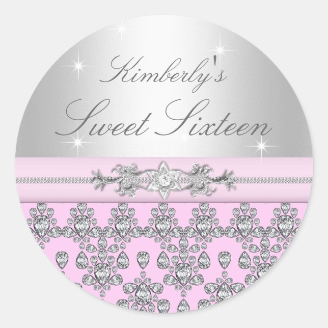 Pink & Silver Diamond Sweet 16 Sticker (Front)