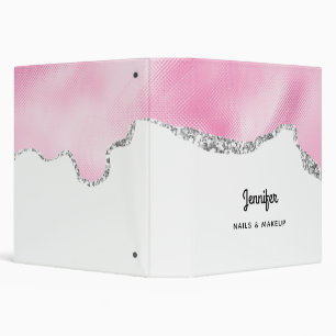 Pink & Silver Faux Glitter Border Stylish Binder