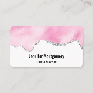 Pink & Silver Faux Glitter Border Stylish Business Card