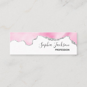 Pink & Silver Faux Glitter Border Stylish Mini Business Card