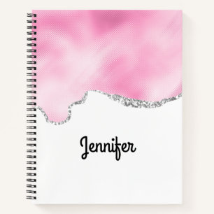 Pink & Silver Faux Glitter Border Stylish Notebook