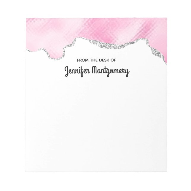 Pink & Silver Faux Glitter Border Stylish Notepad (Front)