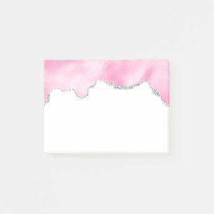 Pink & Silver Faux Glitter Border Stylish Post-it Notes