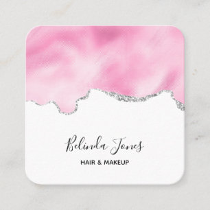 Pink & Silver Faux Glitter Border Stylish Square Business Card