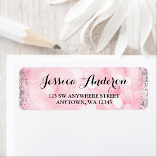 Pink Silver Faux Glitter Lights Return Address