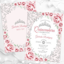 Pink Silver Floral Quinceanera