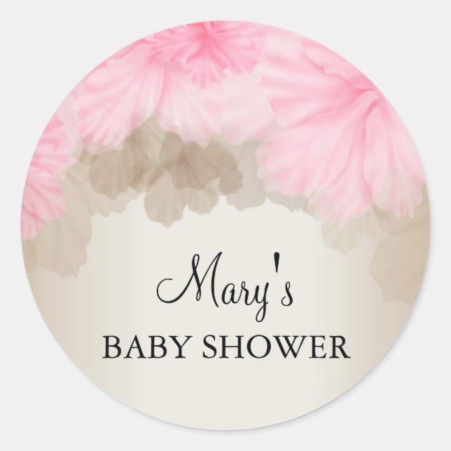 Pink & Silver Flower | Baby Shower Sticker (Front)