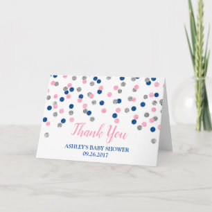 Pink Silver Gender Reveal Baby Shower Thank You Card