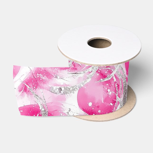 Pink Silver Glam Abstract Circles Birthday Satin Ribbon (Spool)