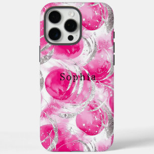 Pink Silver Glam Abstract Circles iPhone 16 Pro Max Case
