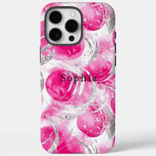 Pink Silver Glam Abstract Circles  Case-Mate iPhone Case (Back)