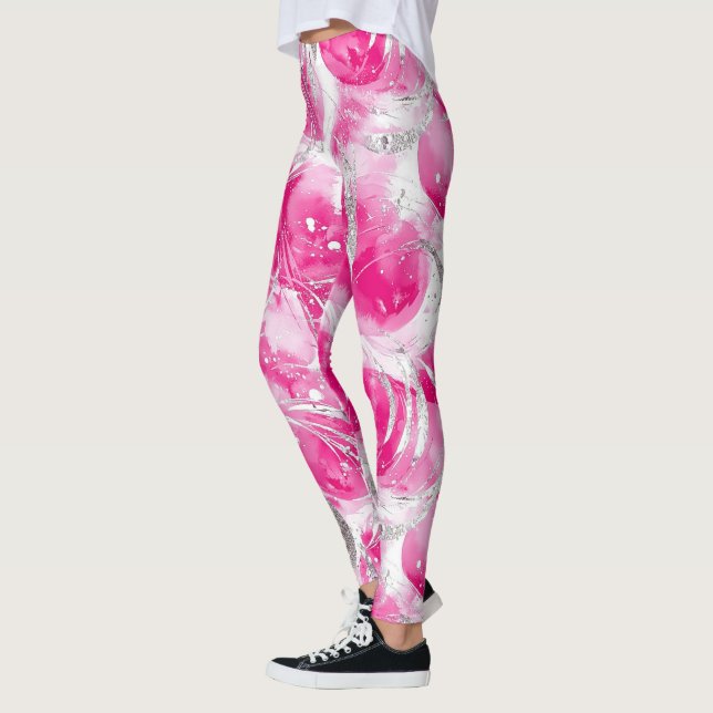 Pink Silver Glam Abstract Circles  Leggings (Left)