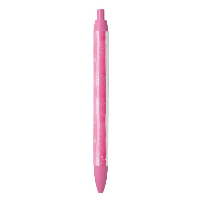 Pink Silver Glam Abstract Stripes Black Ink Pen (Front Vertical)