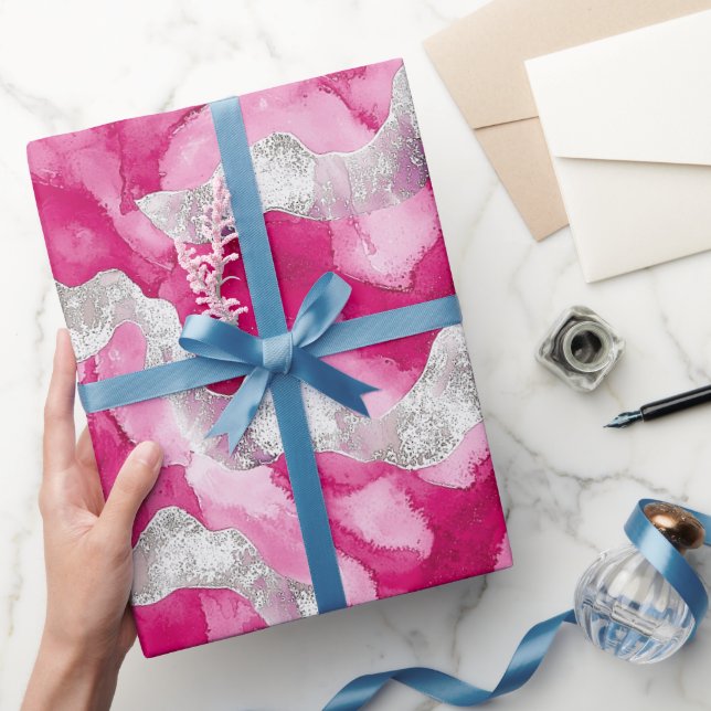 Pink Silver Glam Birthday Wrapping Paper (Gifting)