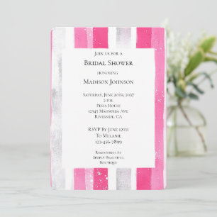 Pink Silver Glam Stripes Bridal Shower Invitation