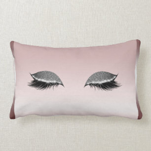 Pink & Silver Glitter Makeup Eyelashes Rose Gold Lumbar Pillow