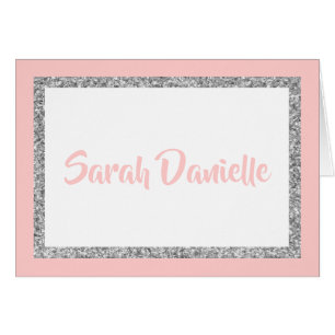 Pink & Silver Glitter Personalized Thank you Card
