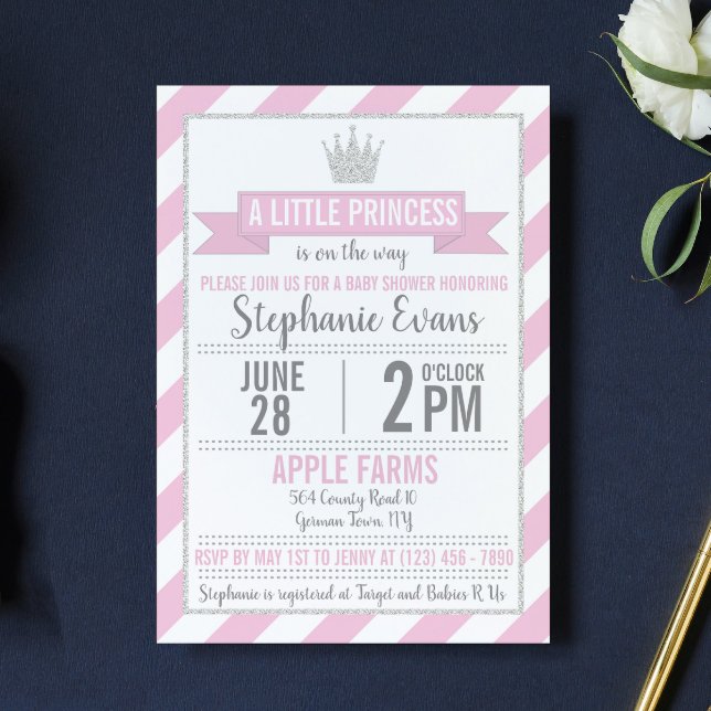 Pink Silver Glitter Princess Baby Shower Invite (Creator Uploaded)