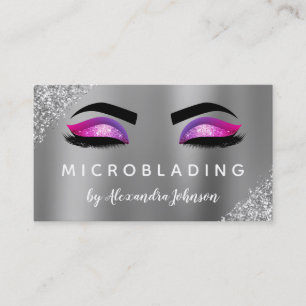 Pink Silver Glitter Sparkle Eyelashes Microblading Business Card