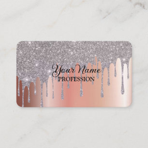 Pink Silver Glitter Sparkling Drips Business Card