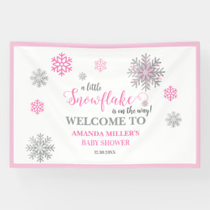 Pink Silver Glittery Snowflake Winter Baby Shower  Banner